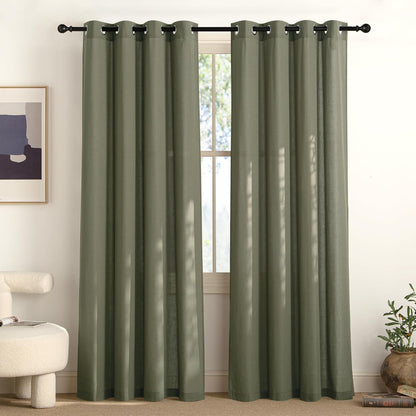 Natural Linen Curtains 84 inch Long 2 Panels Set, Grommet Top Thick Linen Burlap Semi Sheer Vertical Drapes Privacy Assured with Light Filtering for Bedroom/Living Room, W55 x L84